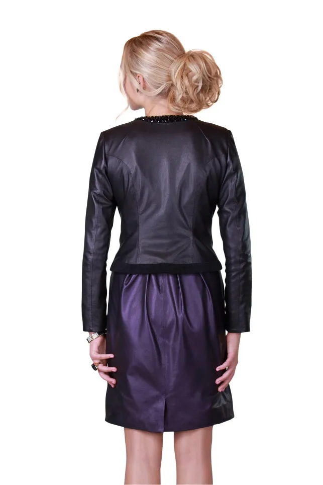 Black Rhinestones Reindeer Leather Jacket Limited Edition