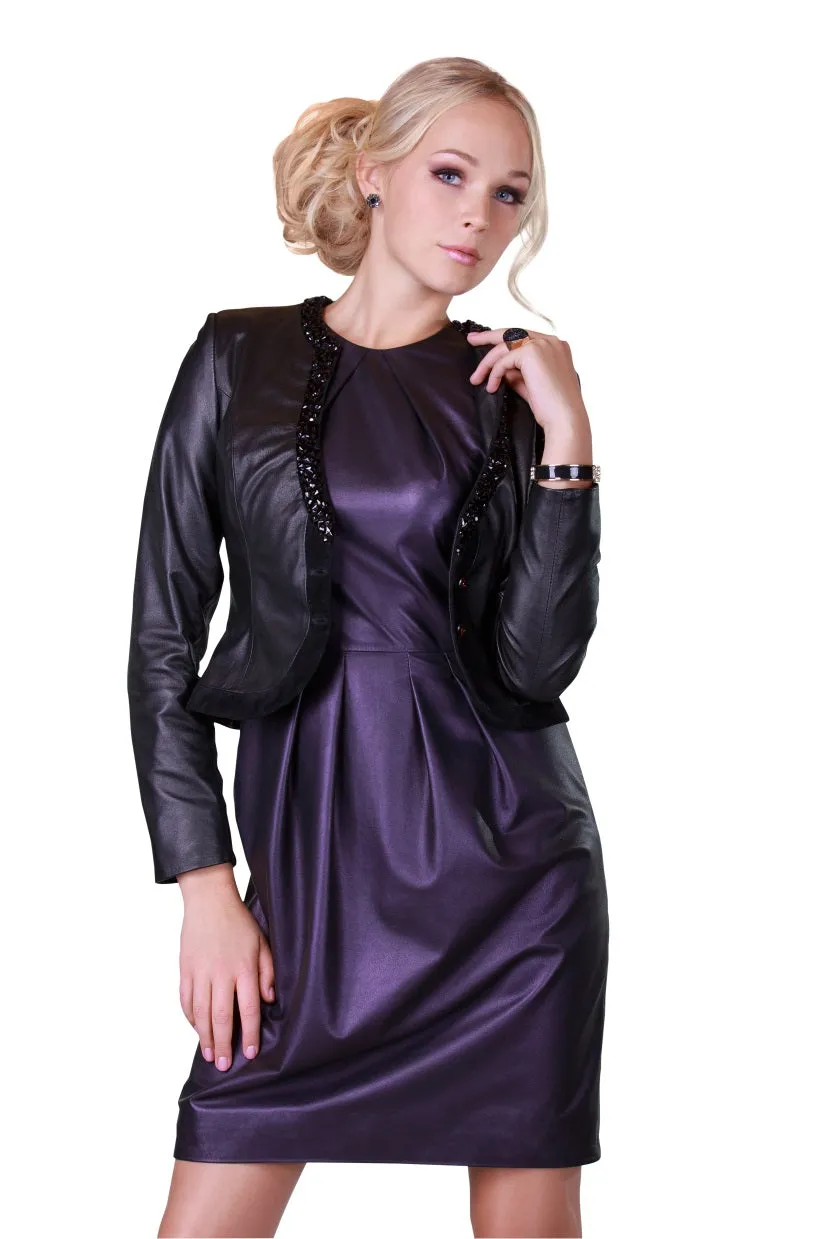 Black Rhinestones Reindeer Leather Jacket Limited Edition