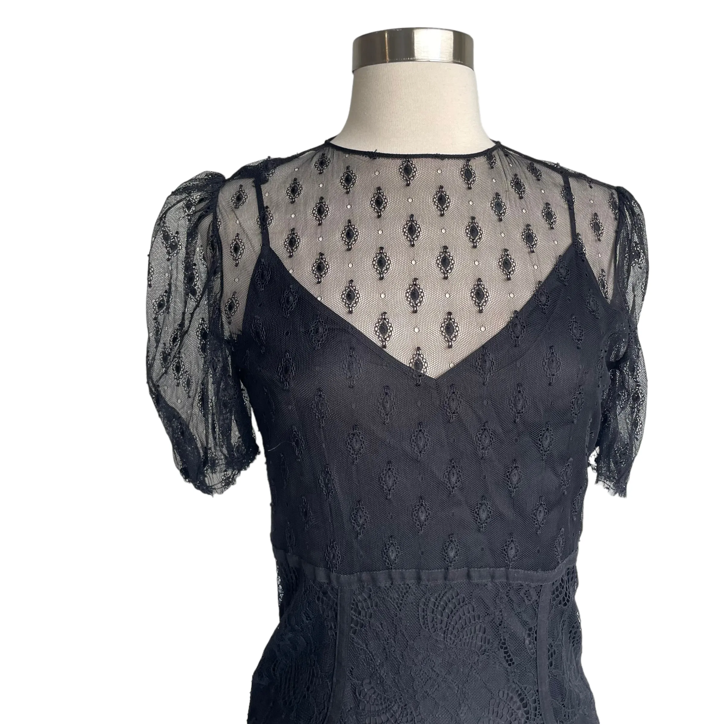 Black Sheer Lace Dress - S