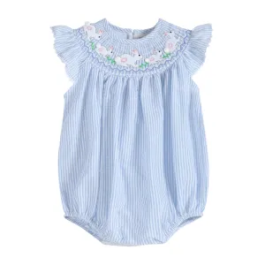 Blue Seersucker Bunny Smocked Flutter Romper