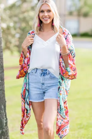Boho Babe Mint Green Mixed Print Kimono