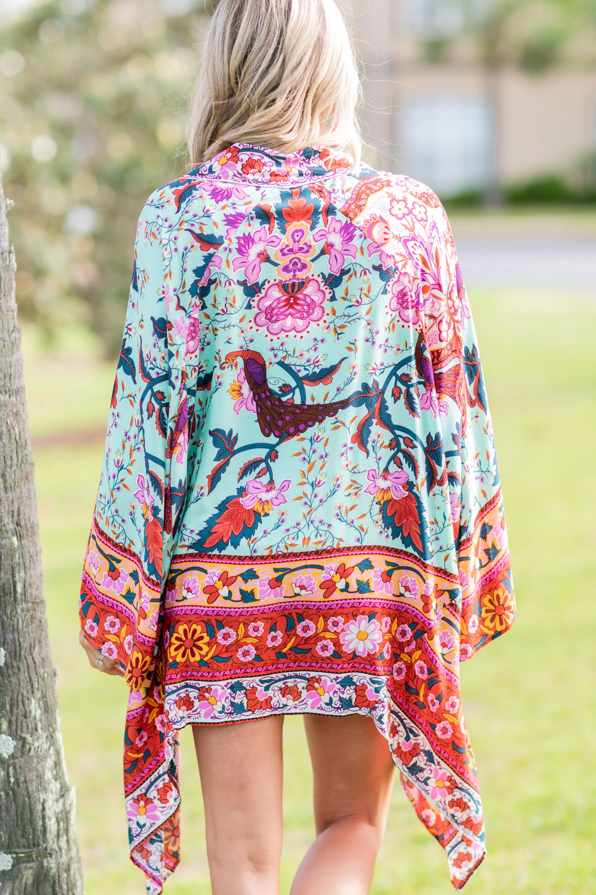 Boho Babe Mint Green Mixed Print Kimono