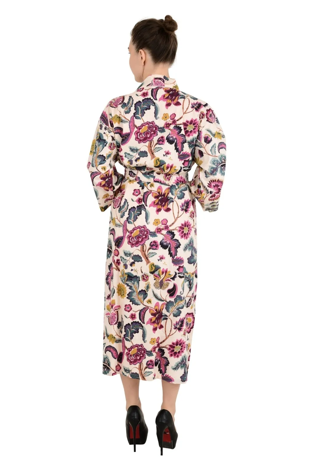 Boho Cotton Kimono House Robe Indian Handprinted Floral Print | Lightweight Summer Luxury Beach Holidays Yacht Cover Up Stunning Dress