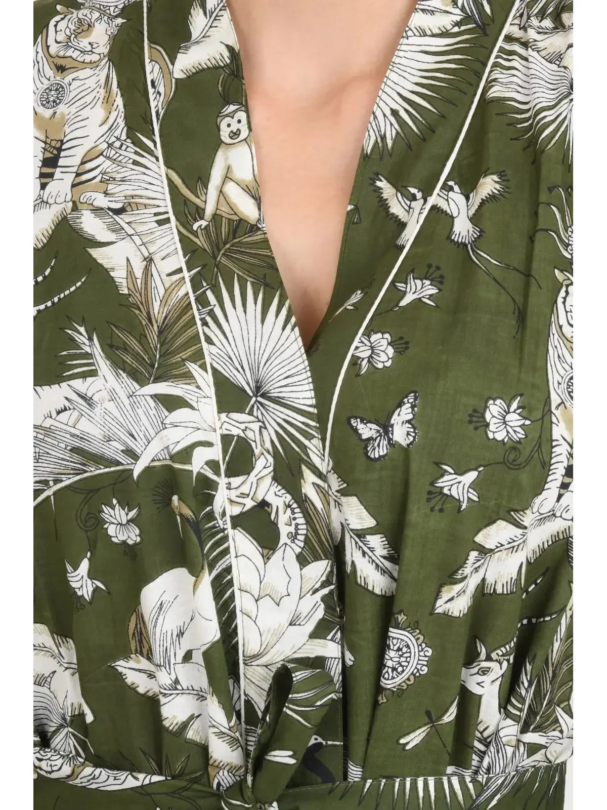 Boho Cotton Kimono House Robe Indian Handprinted Monkey Print Pattern | Lightweight Summer Luxury Beach Holidays Yacht Cover Up Stunning Dress