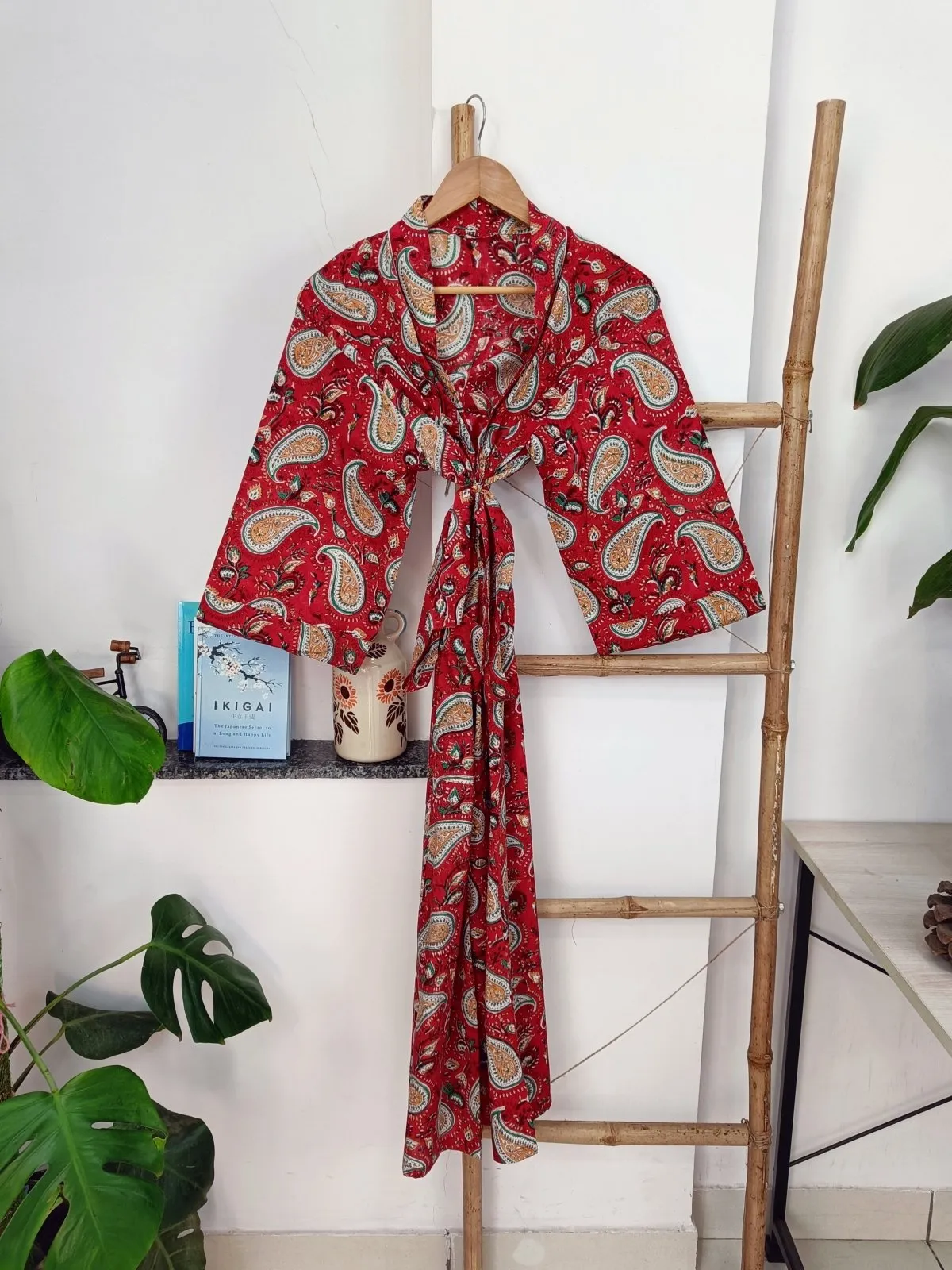 Boho Cotton Kimono House Robe Indian Handprinted Persian Bridal Paisley | Lightweight Summer Luxury Beach Holidays Cover Up Stunning Dress