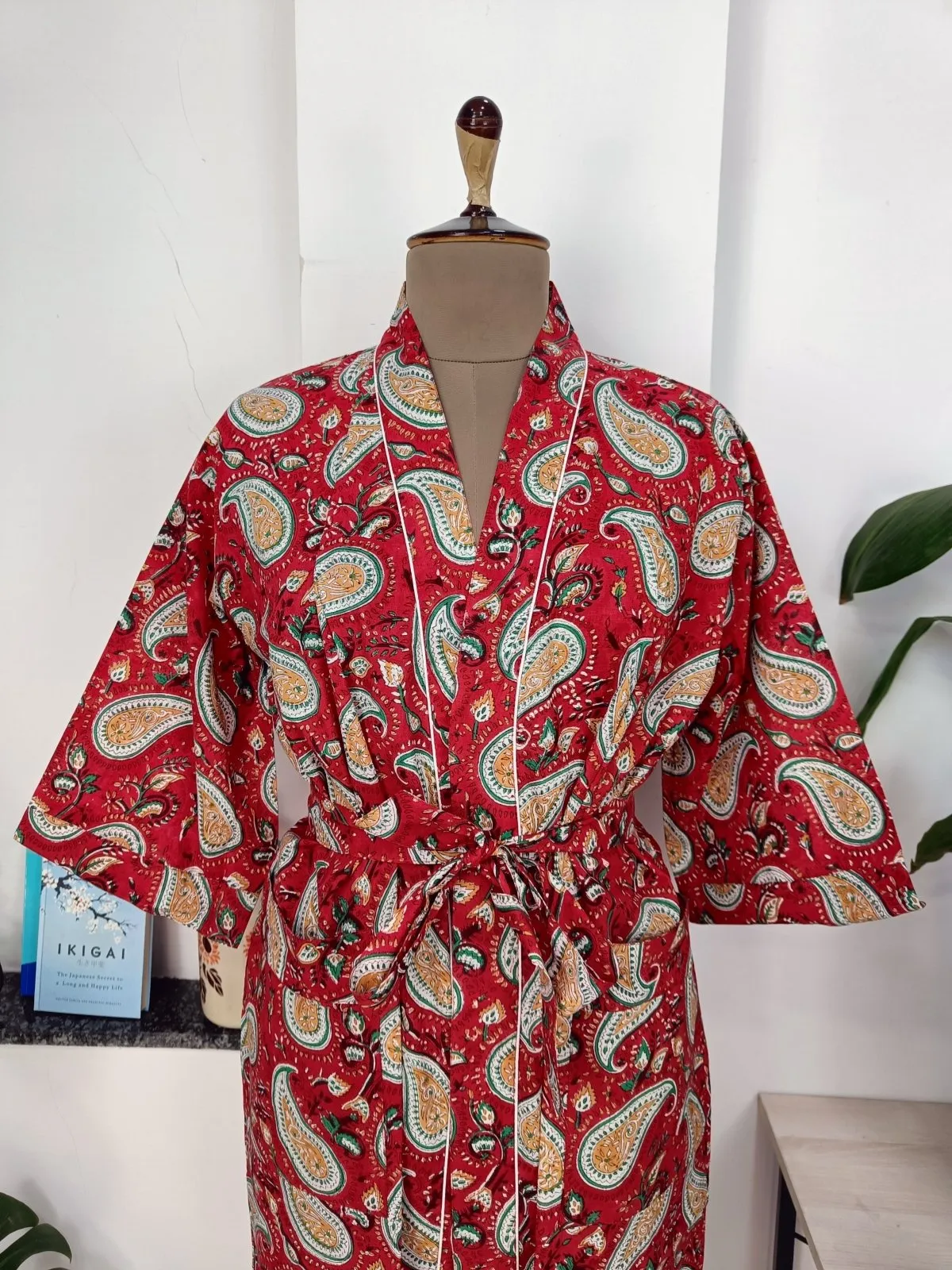 Boho Cotton Kimono House Robe Indian Handprinted Persian Bridal Paisley | Lightweight Summer Luxury Beach Holidays Cover Up Stunning Dress