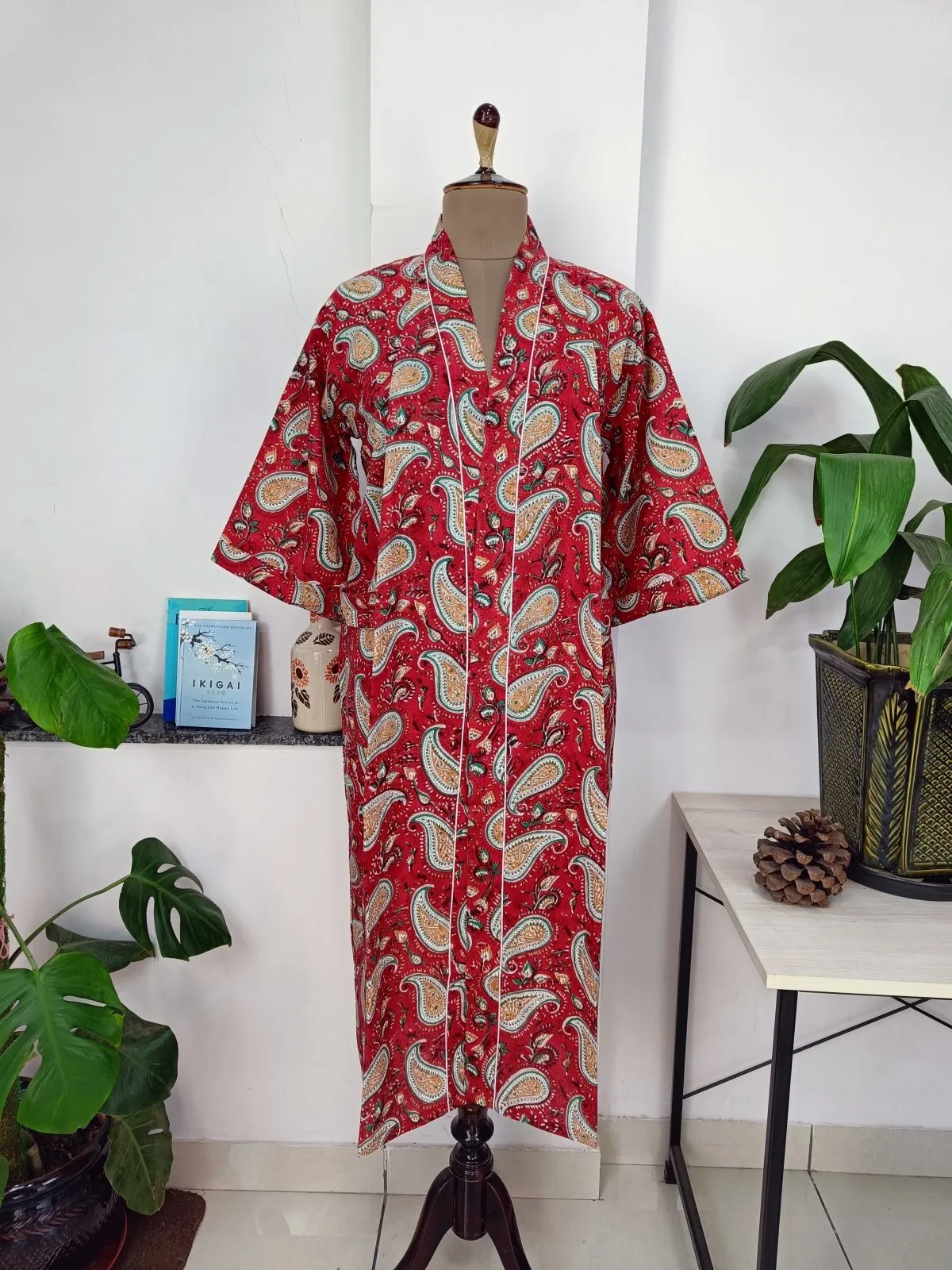 Boho Cotton Kimono House Robe Indian Handprinted Persian Bridal Paisley | Lightweight Summer Luxury Beach Holidays Cover Up Stunning Dress