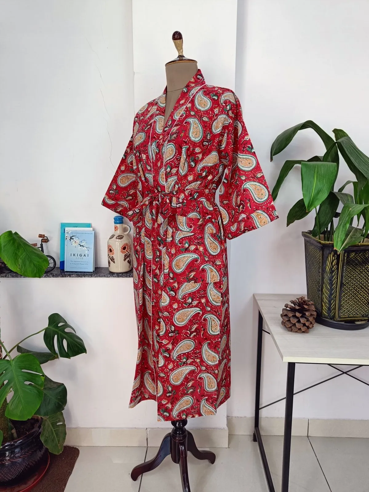 Boho Cotton Kimono House Robe Indian Handprinted Persian Bridal Paisley | Lightweight Summer Luxury Beach Holidays Cover Up Stunning Dress