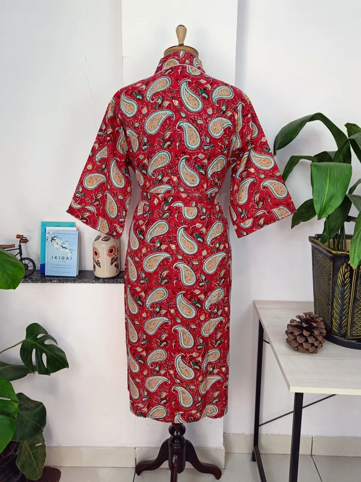 Boho Cotton Kimono House Robe Indian Handprinted Persian Bridal Paisley | Lightweight Summer Luxury Beach Holidays Cover Up Stunning Dress