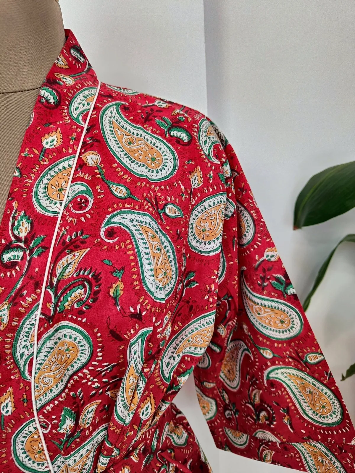 Boho Cotton Kimono House Robe Indian Handprinted Persian Bridal Paisley | Lightweight Summer Luxury Beach Holidays Cover Up Stunning Dress