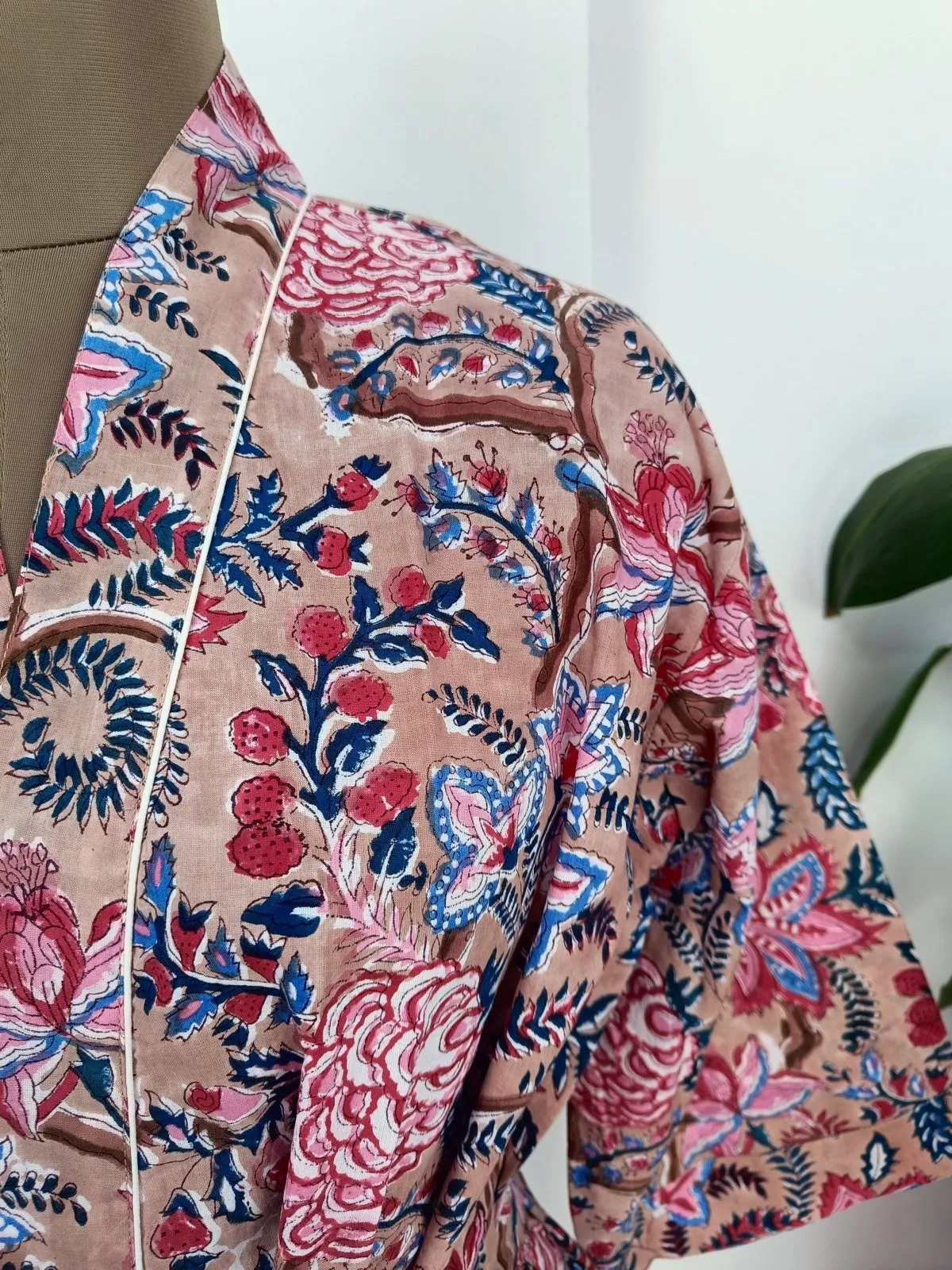 Boho Cotton Kimono House Robe Indian Handprinted Quick Sand Floral | Lightweight Summer Luxury Beach Holidays Yacht Cover Up Stunning Dress