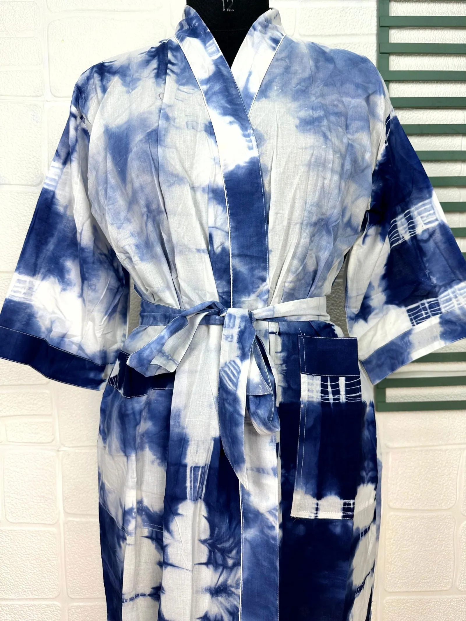 Boho Cotton Kimono House Robe Indian Handprinted Tie Dye Print Pattern | Lightweight Summer Luxury Beach Holidays Yacht Cover Up Stunning Dress