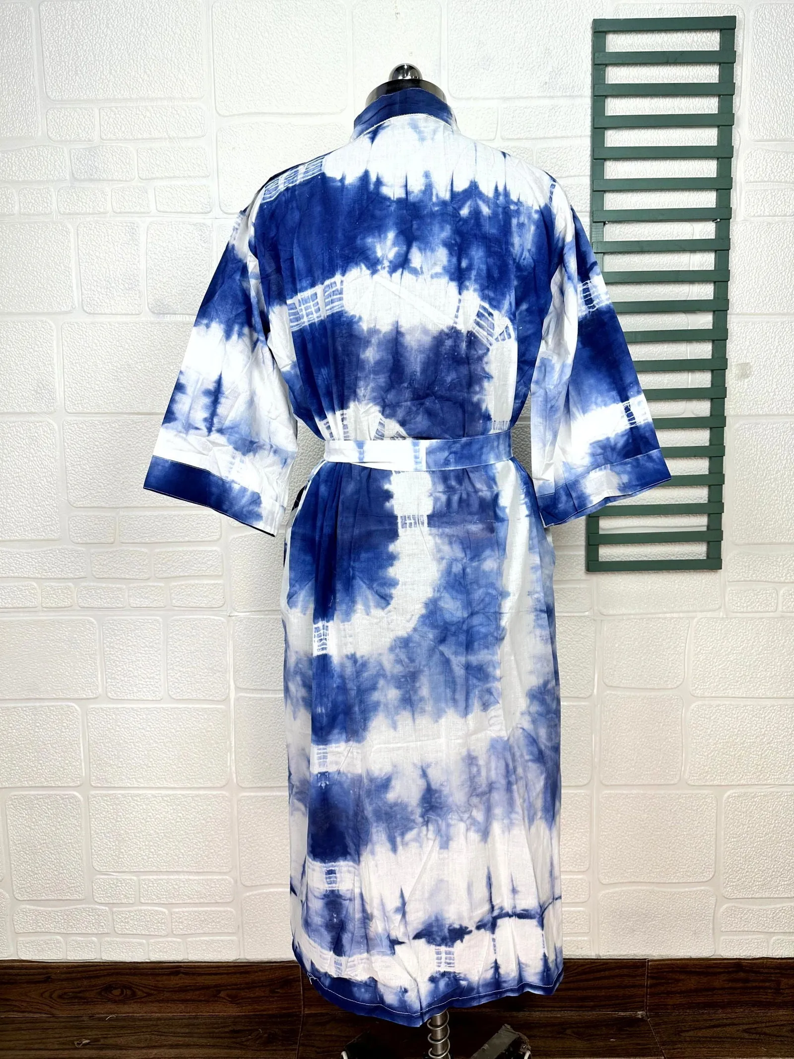 Boho Cotton Kimono House Robe Indian Handprinted Tie Dye Print Pattern | Lightweight Summer Luxury Beach Holidays Yacht Cover Up Stunning Dress