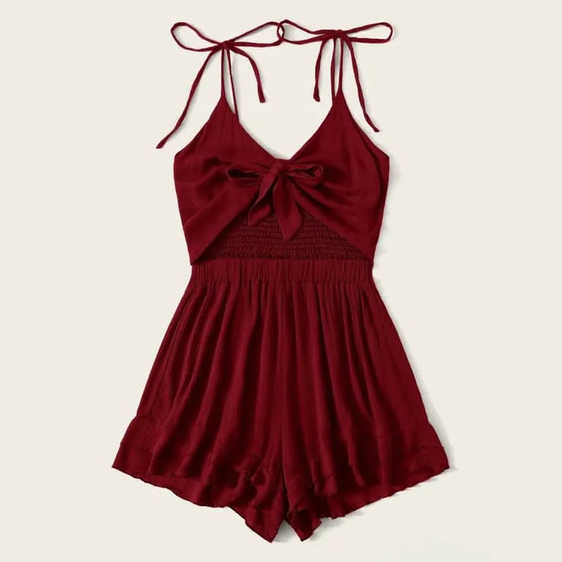 Bow Sleeveless Beach V Neck Spaghetti Strap Rompers