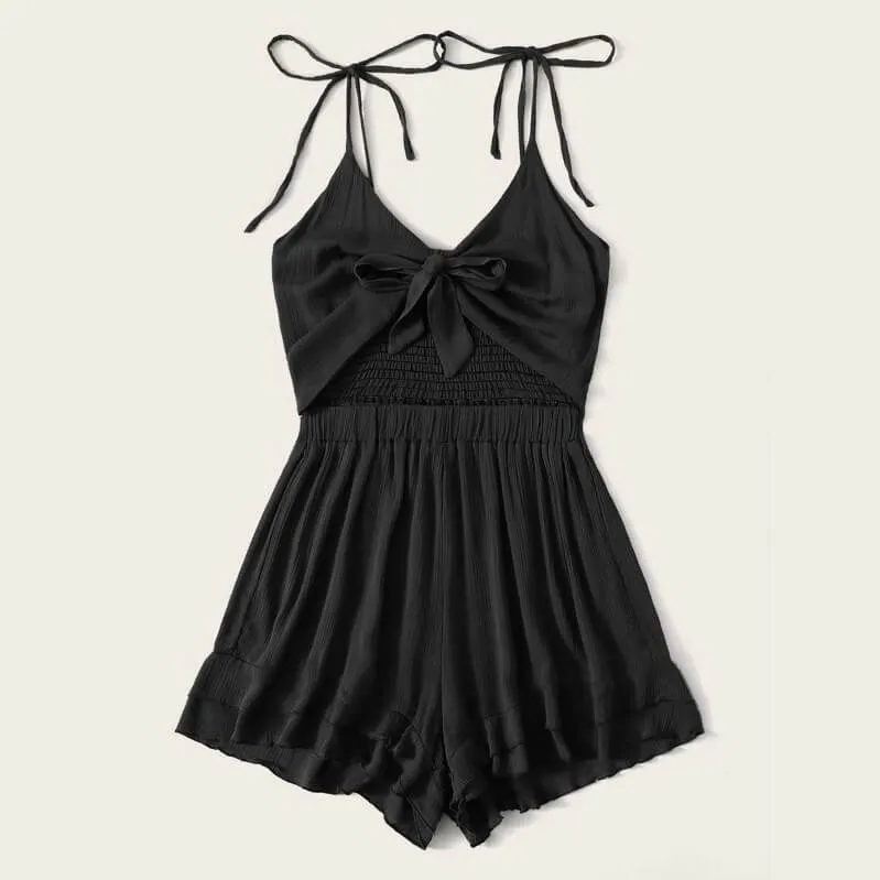 Bow Sleeveless Beach V Neck Spaghetti Strap Rompers
