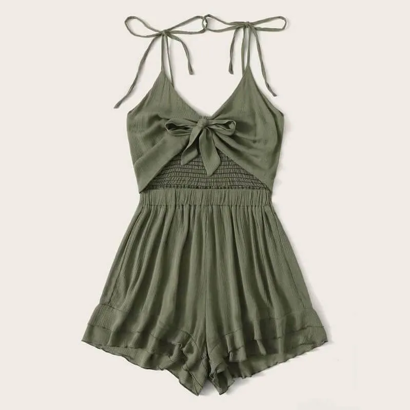 Bow Sleeveless Beach V Neck Spaghetti Strap Rompers