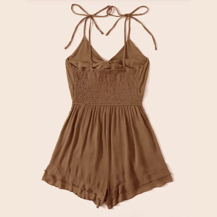 Bow Sleeveless Beach V Neck Spaghetti Strap Rompers