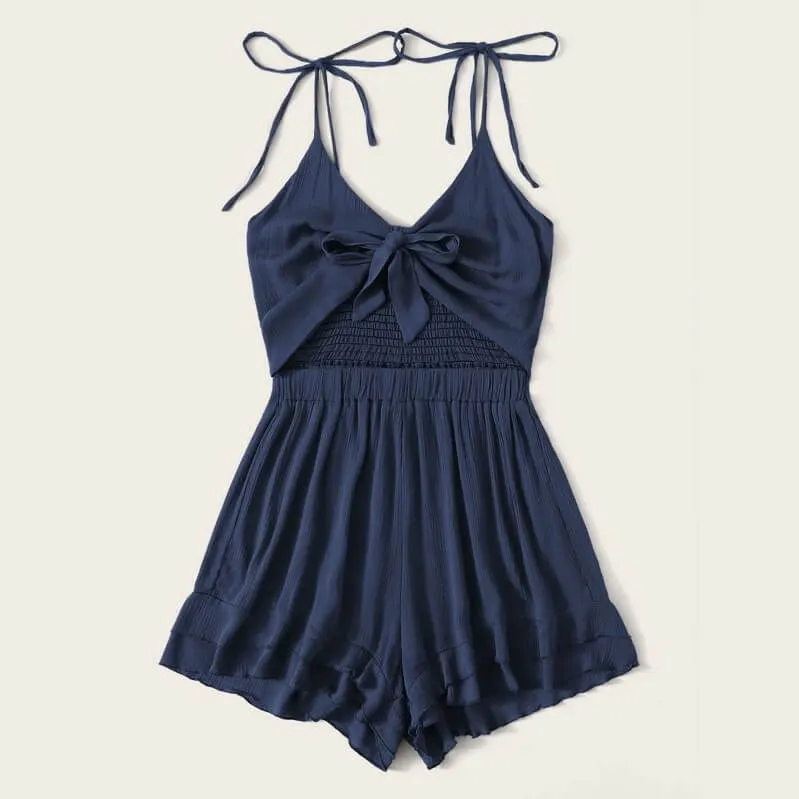 Bow Sleeveless Beach V Neck Spaghetti Strap Rompers
