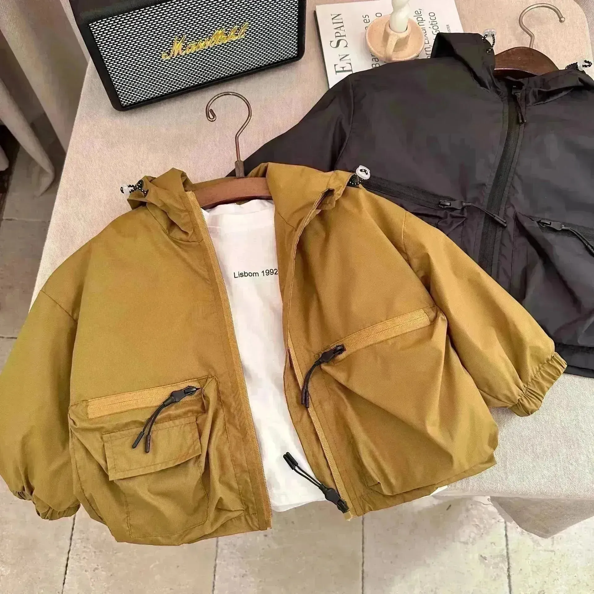 Boy Solid Color Short Hood Shell Jacket