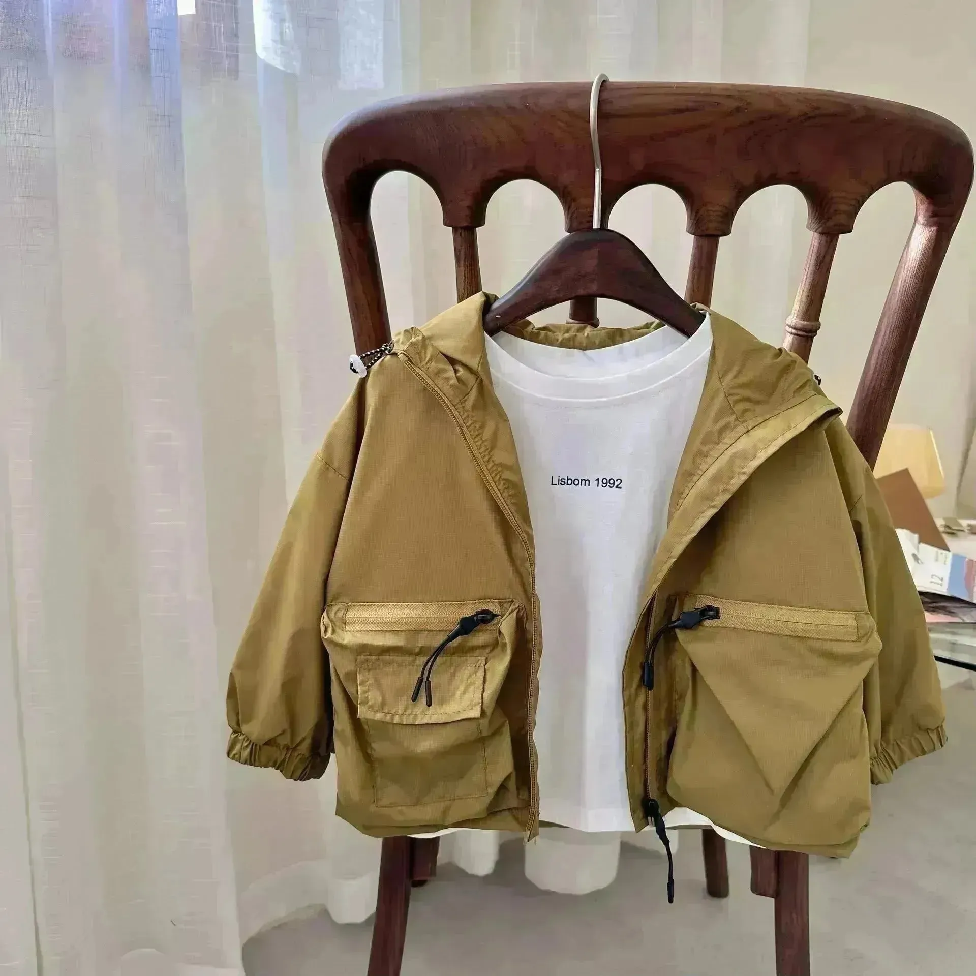 Boy Solid Color Short Hood Shell Jacket