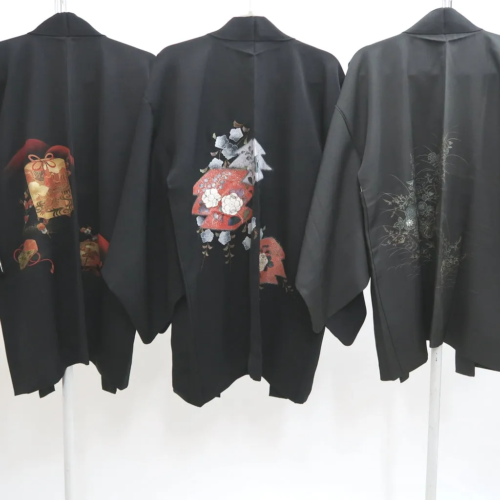 Bundle 15pcs Silk Black Haori Jacket Wholesale Bulk Free Shipping #403