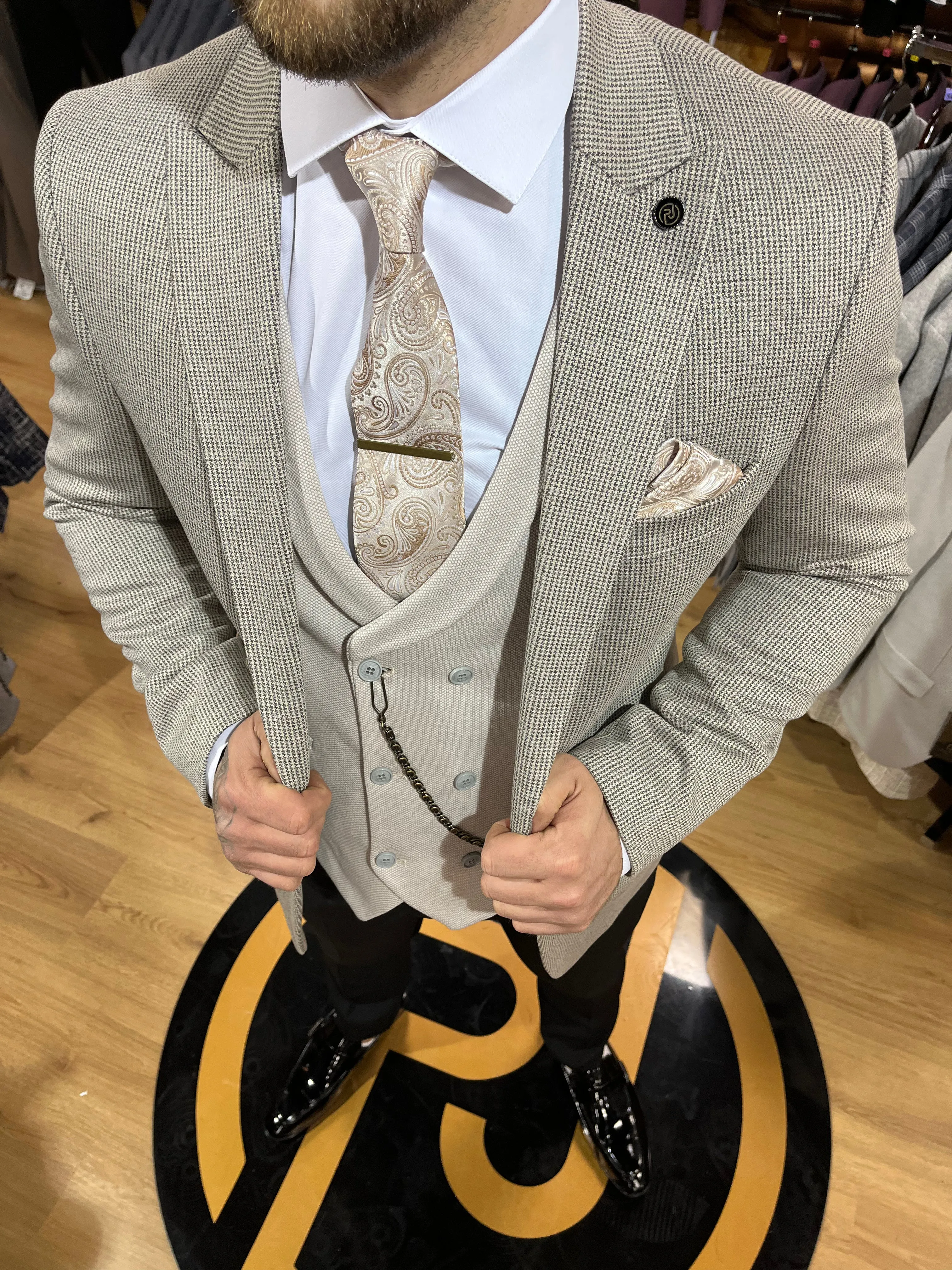 Burano - Beige/Grey/Cream 3 Piece Suit