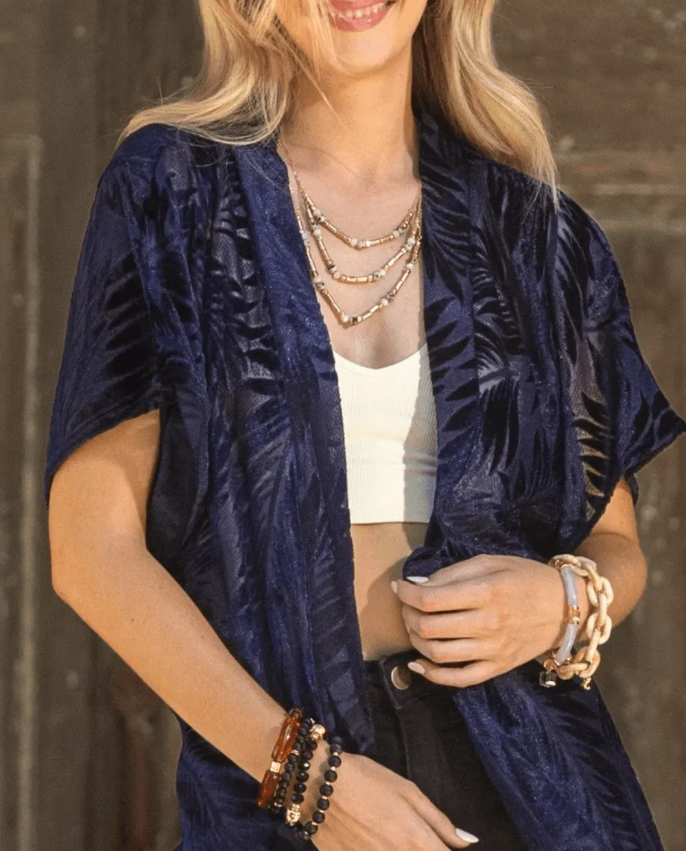 Burnout Velvet Navy Kimono - One Size