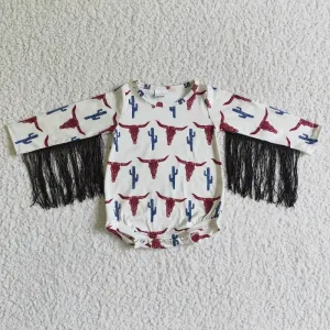cactus cow western tassel girl romper clothes 0824 RTS