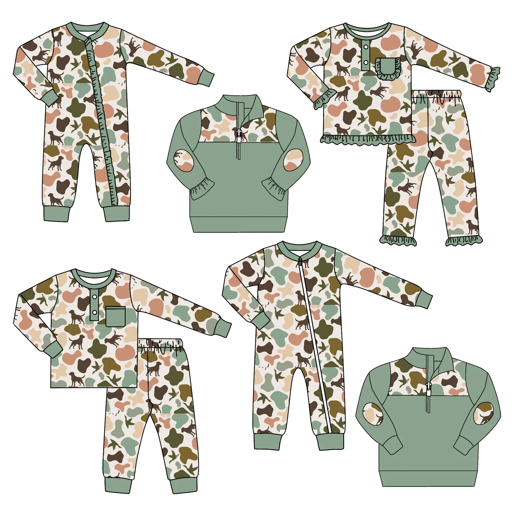 camo dog sibling  LR1386 girl romper 202407 preorder