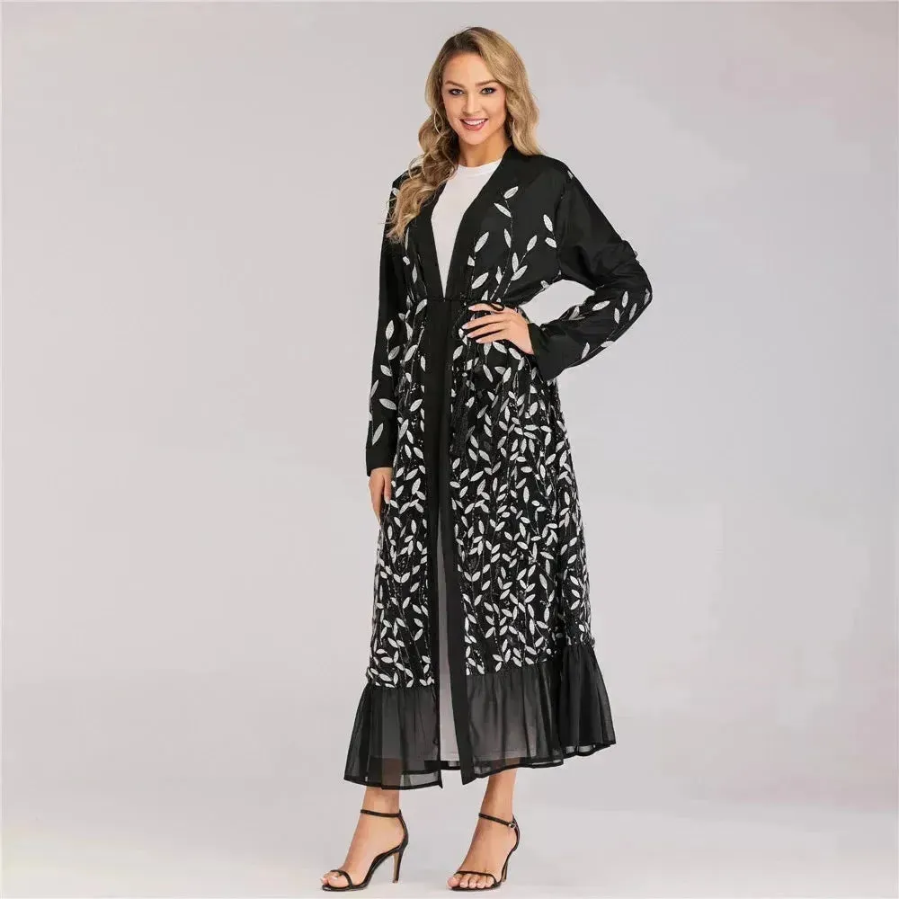 Champagne Sequined Abaya Dress for Dubai Turkey Women Dubai Abaya Kimono