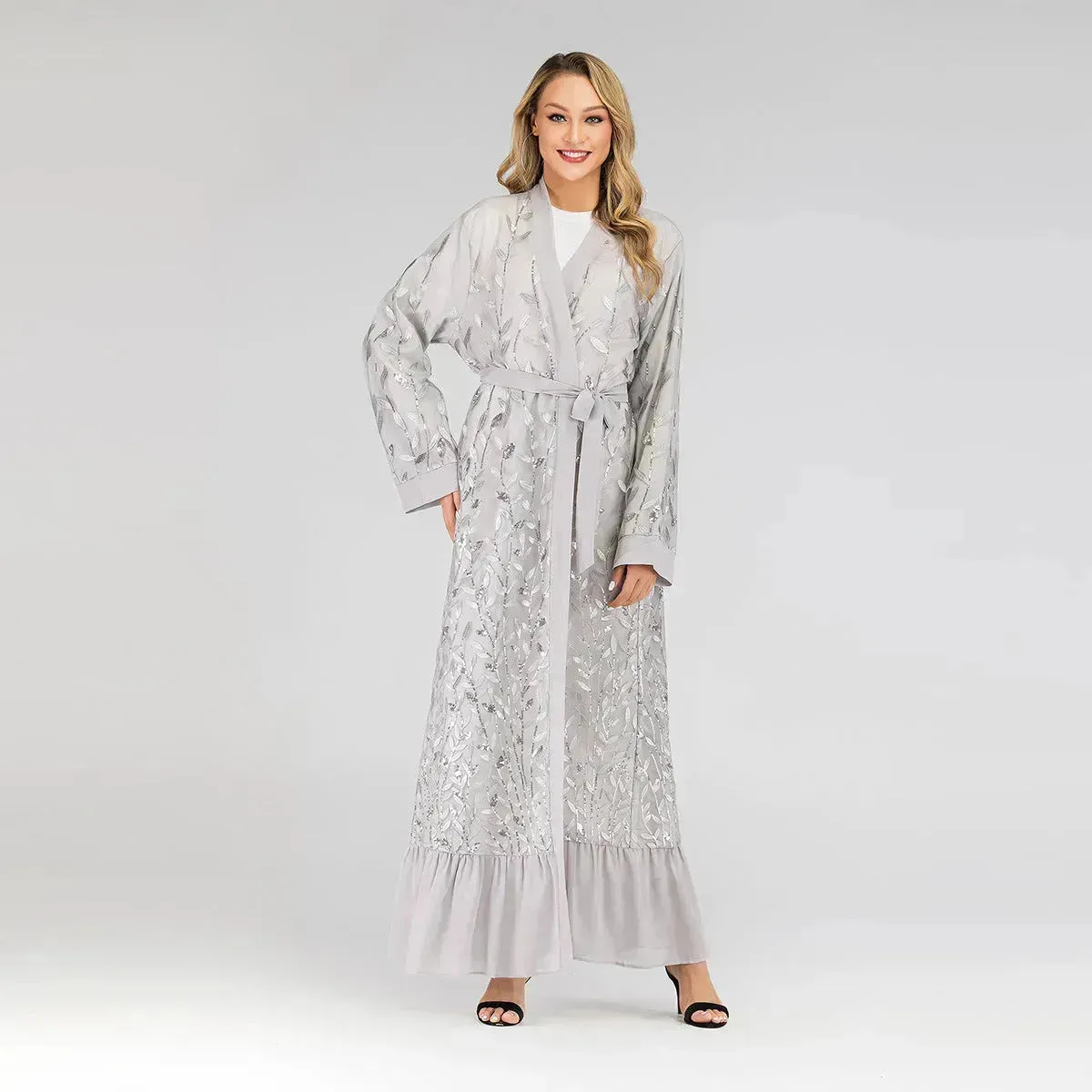 Champagne Sequined Abaya Dress for Dubai Turkey Women Dubai Abaya Kimono