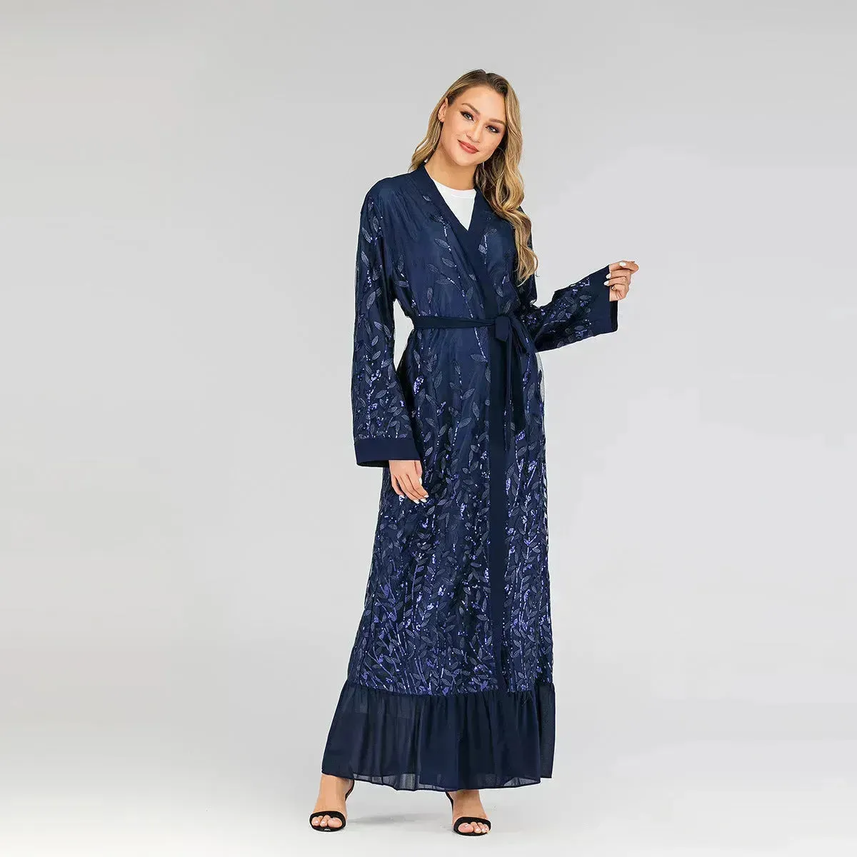Champagne Sequined Abaya Dress for Dubai Turkey Women Dubai Abaya Kimono