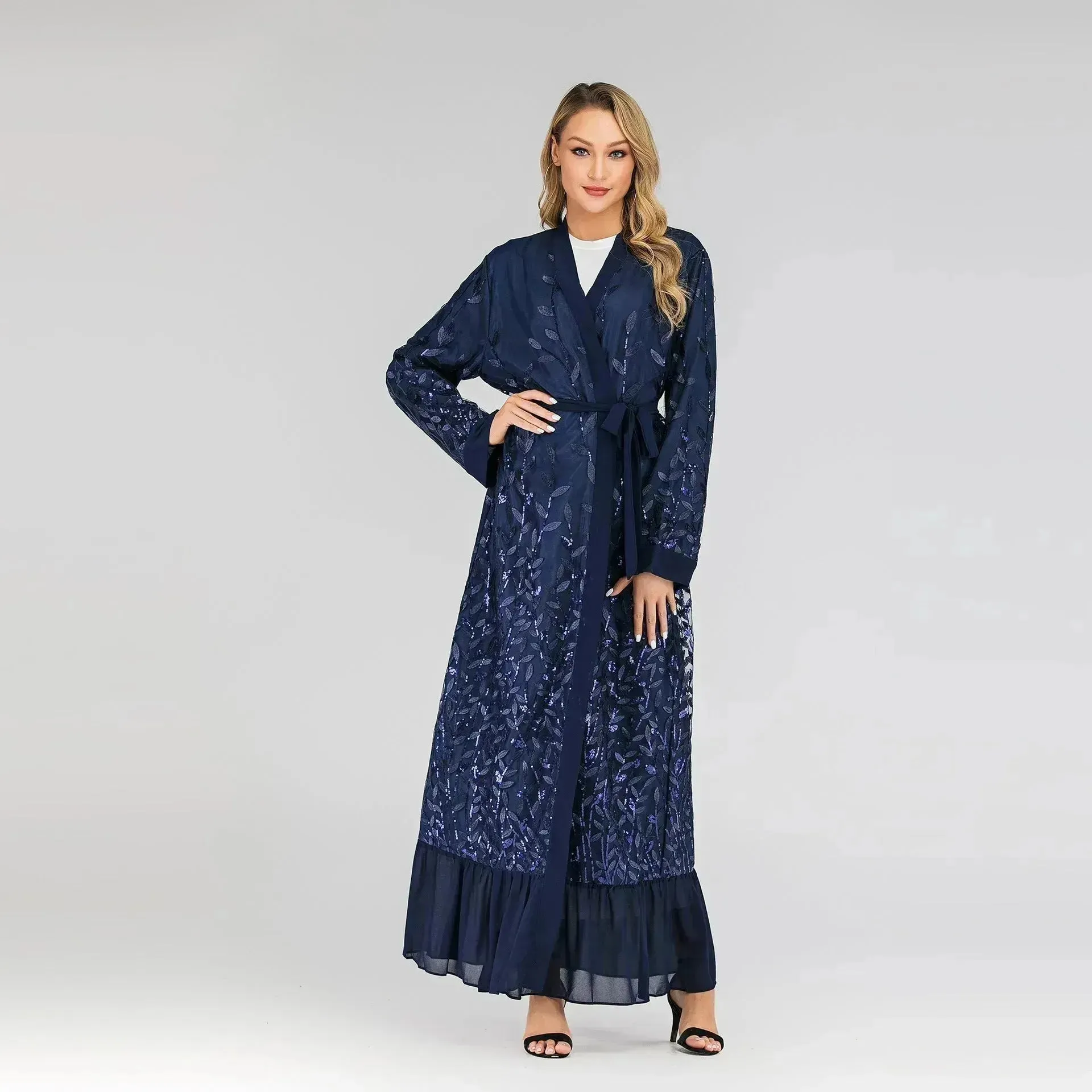 Champagne Sequined Abaya Dress for Dubai Turkey Women Dubai Abaya Kimono