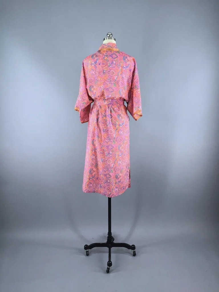 Chiffon Sari Robe / Coral Pink Floral