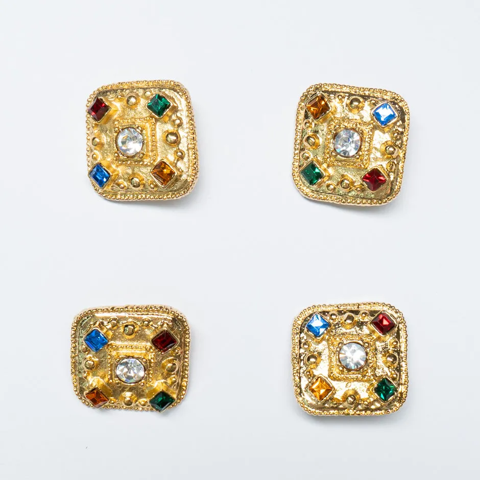 Coloured Diamanté Square Gold Button