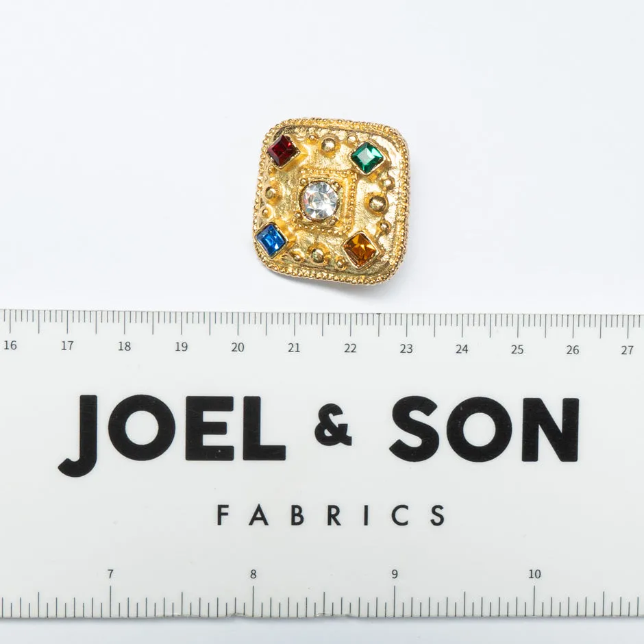 Coloured Diamanté Square Gold Button