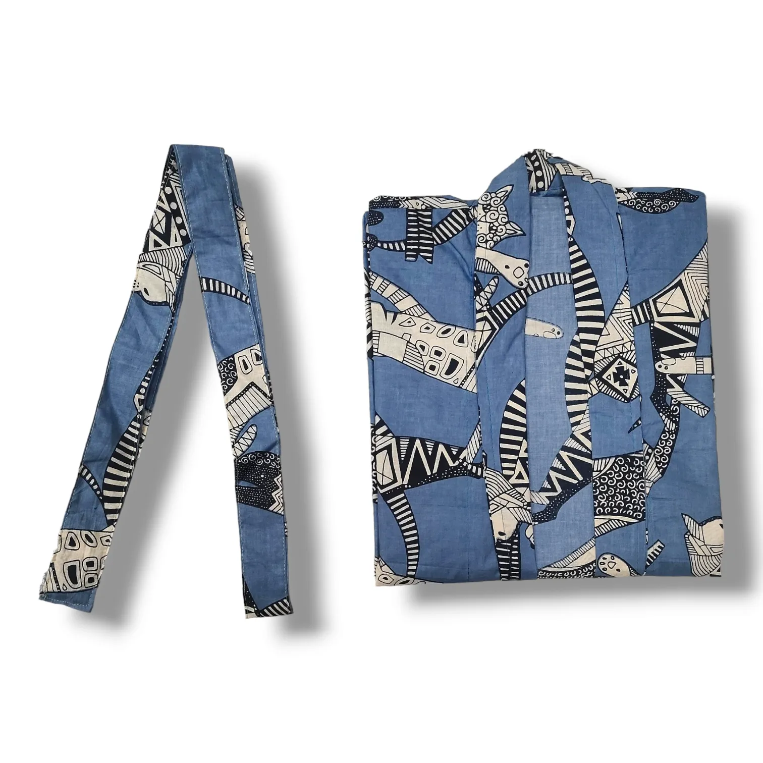Cotton Hand Printed Kimono Robe Cat Party Grey