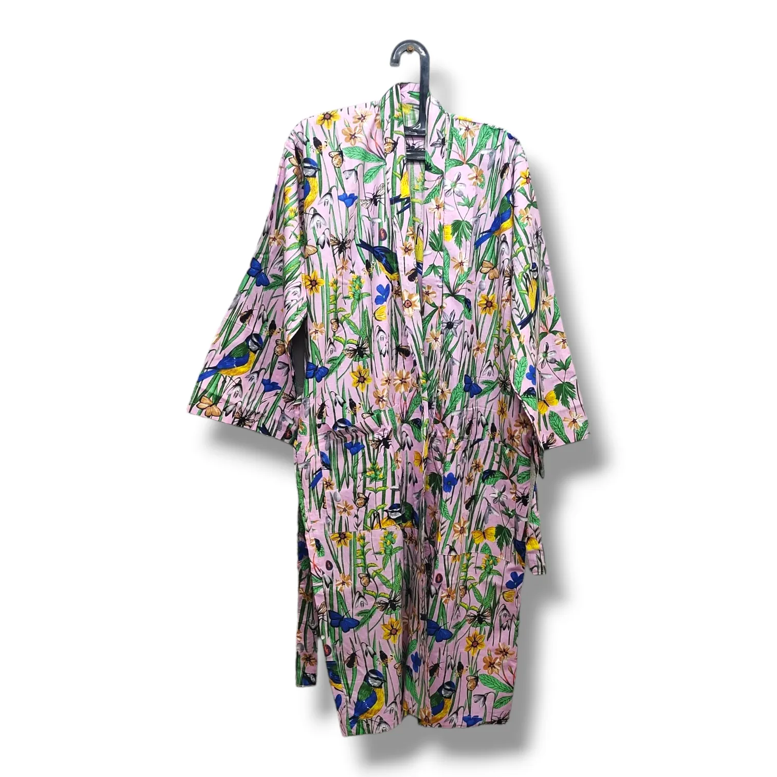 Cotton Hand Printed Kimono Robe Kingfisher