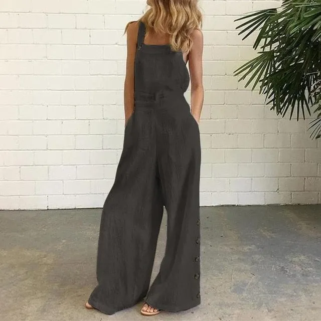 Cotton Overall Romper with Buttons - Multiple Colors (S-5XL)