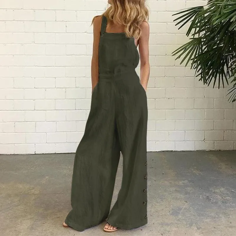 Cotton Overall Romper with Buttons - Multiple Colors (S-5XL)