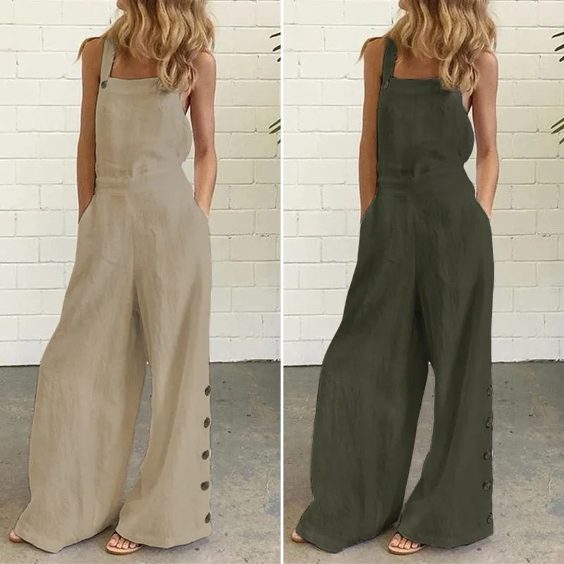 Cotton Overall Romper with Buttons - Multiple Colors (S-5XL)