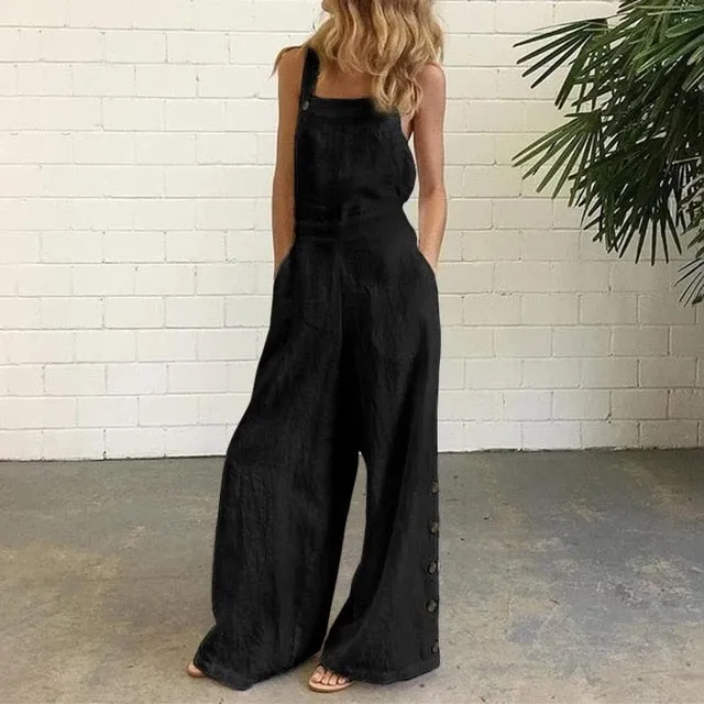 Cotton Overall Romper with Buttons - Multiple Colors (S-5XL)
