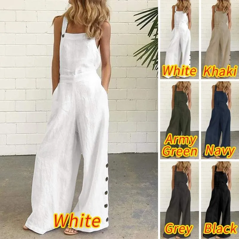 Cotton Overall Romper with Buttons - Multiple Colors (S-5XL)