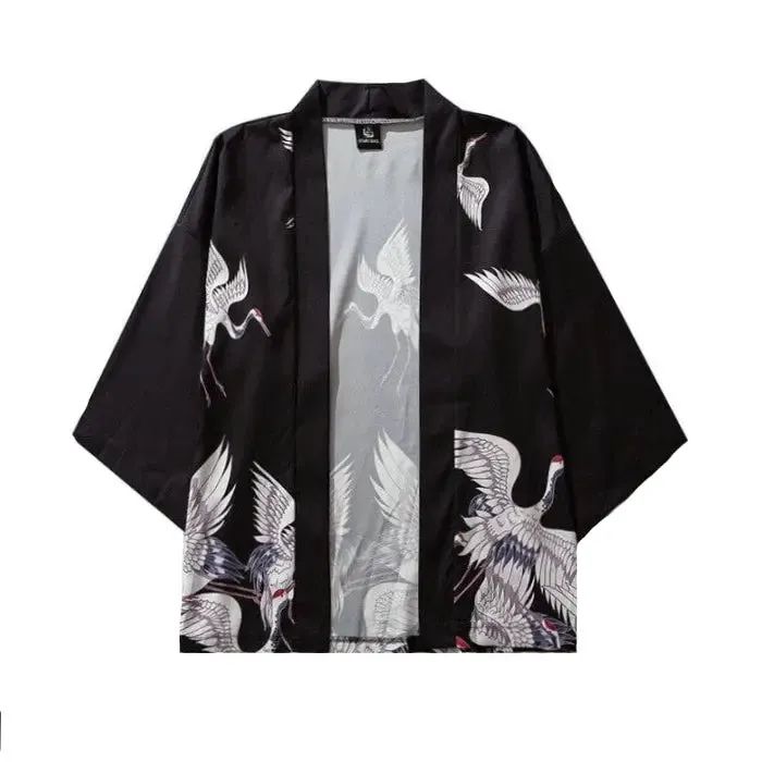 Cranes Flying Japanese Style 3/4 Sleeve Kimono