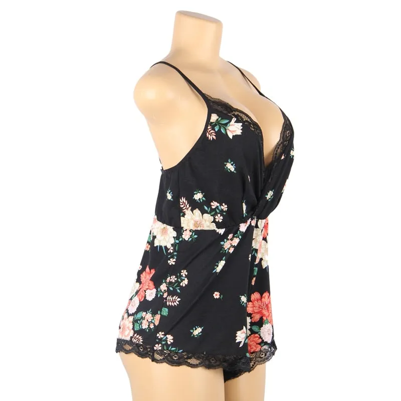 Deep V-neck Lace Silk Women's Pajamas