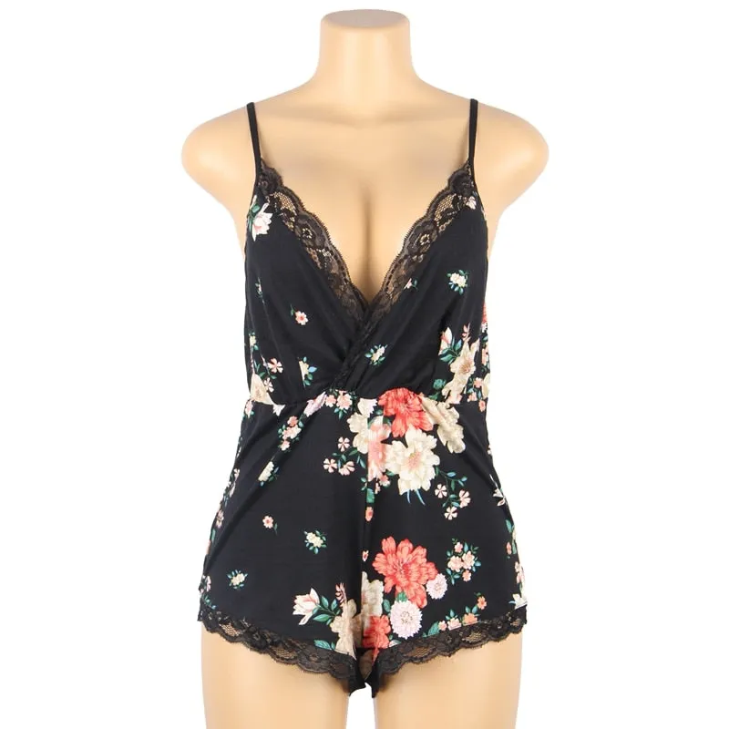 Deep V-neck Lace Silk Women's Pajamas