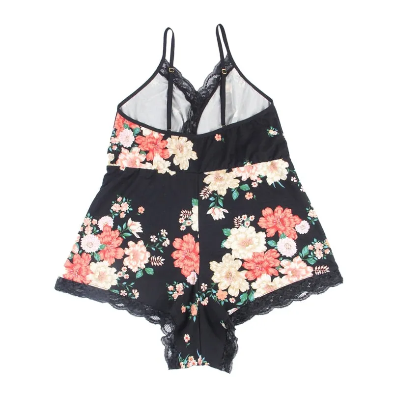 Deep V-neck Lace Silk Women's Pajamas