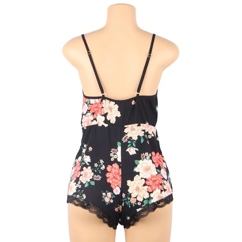 Deep V-neck Lace Silk Women's Pajamas