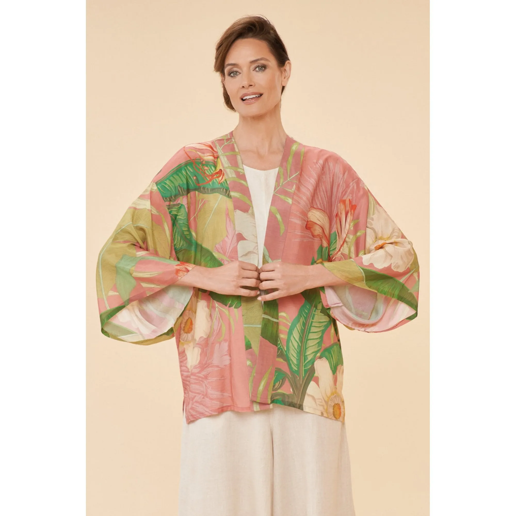Delicate Tropical Kimono Jacket in Candy