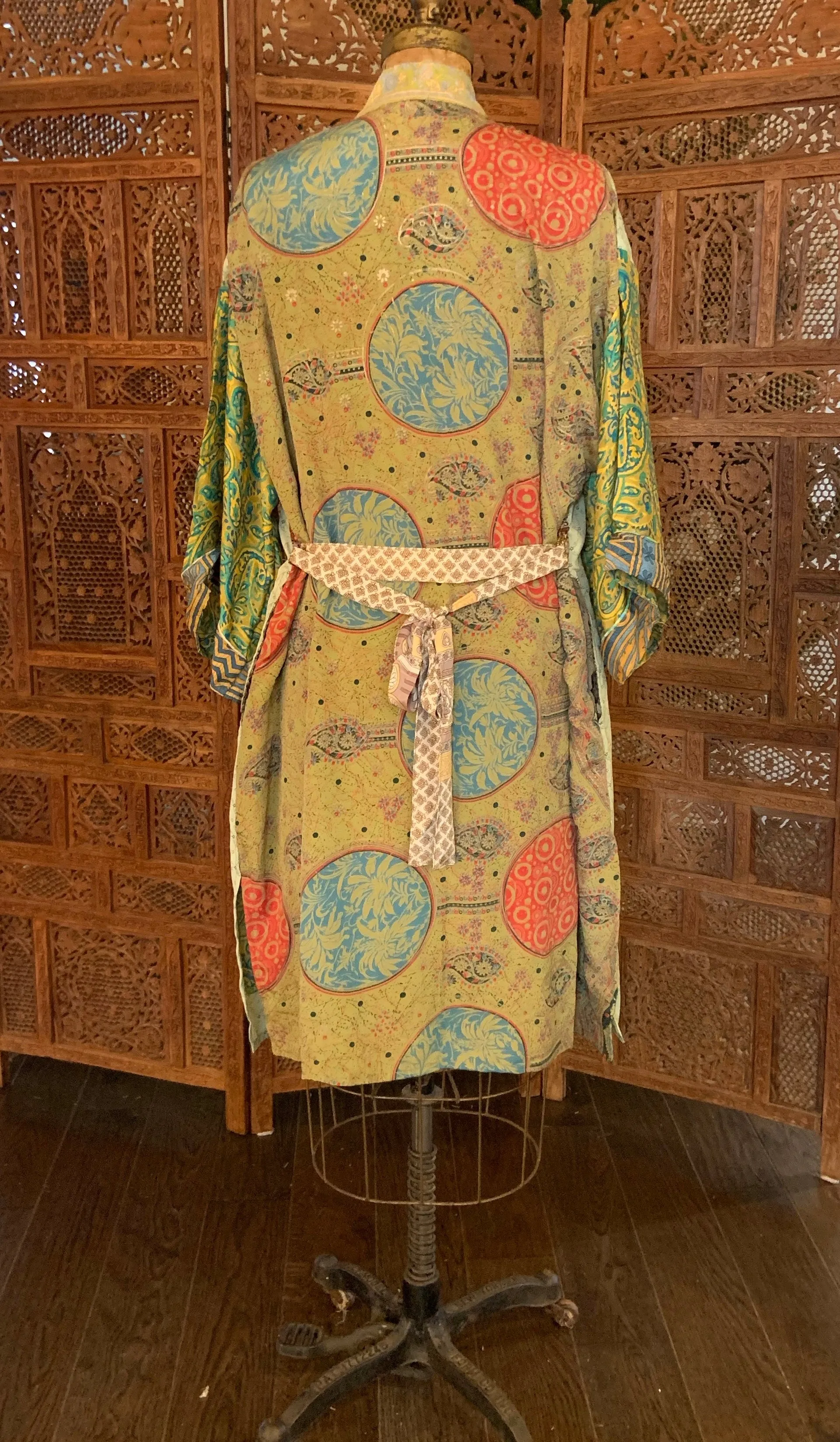 Double Lined Silk Kimono - Green